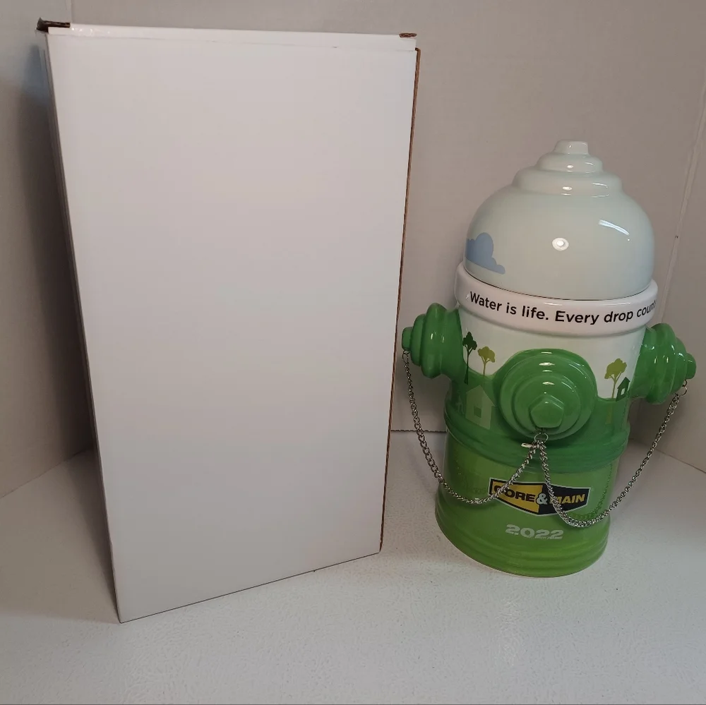 Core & Main 2022 Promo Ceramic Fire Hydrant Cookie Jar, Water is Life 11.5”